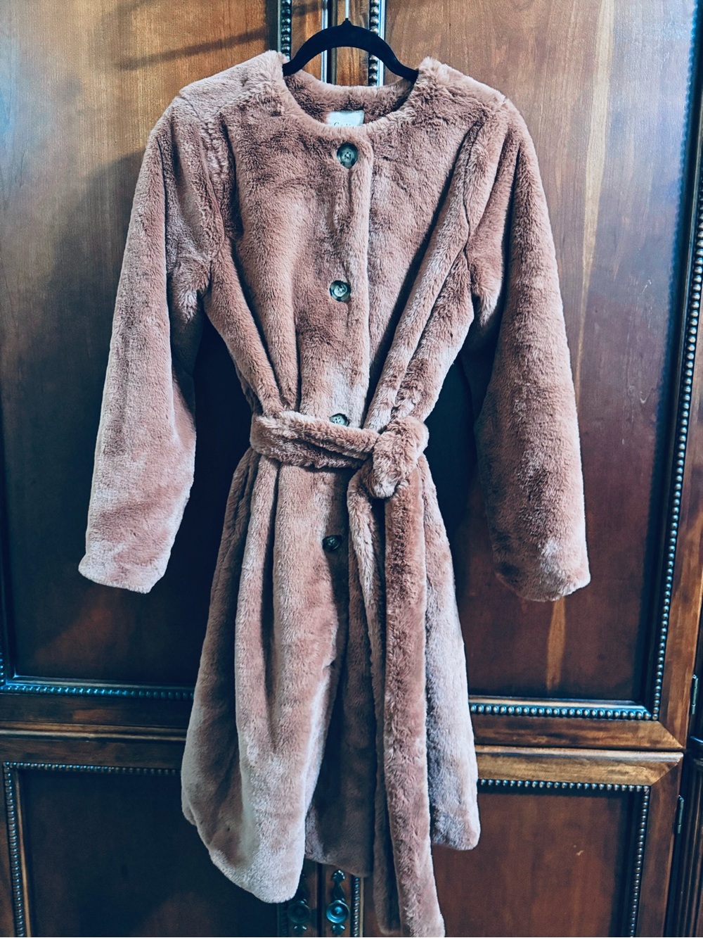 Chelsea & Violet Plush Belted Robe Coat in Light Brown
